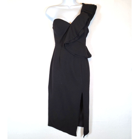 Hello Molly Womens Caruso One-Shoulder Ruffle A-Line Midi Dress Size Small Black - Picture 1 of 9